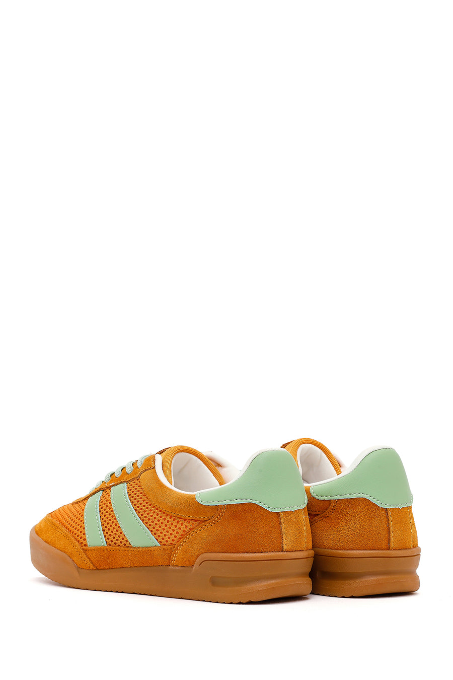 Women's Orange Lace-up Leather Sneaker