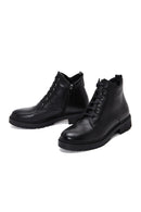 Women's Black Leather Zippered Boots | Derimod