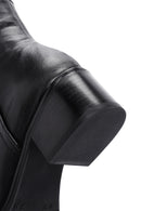 Women's Black Zipper Detailed Low Heel Leather Boots | Derimod