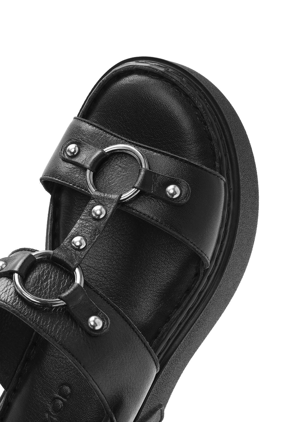 Women's Black Ankle Buckle Thick Soled Leather Comfort Sandals