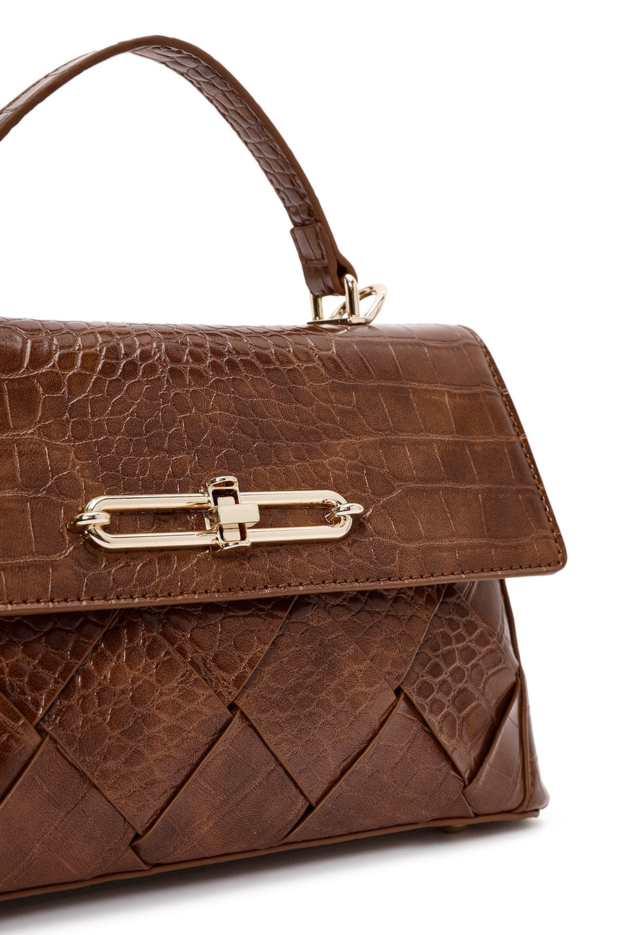 Women's Brown Long Strap Crocodile Patterned Handbag