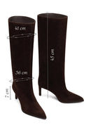 Woman Brown Thin-Heeled Suede Boots | Derimod