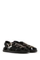 Women's Black Stone Flat Sandals | Derimod