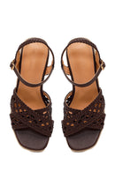 Women's Brown Ankle Buckle Braided Wedge Espadrille Sandals | Derimod