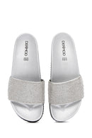 Women's Silver Thick Soled Stone Slippers | Derimod