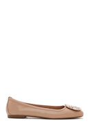 Women's Beige Leather Stone Ballerinas | Derimod