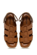 Women's Tan Thick Soled Leather Sandals | Derimod