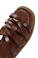 Women's Brown Leather Comfort Slippers | Derimod