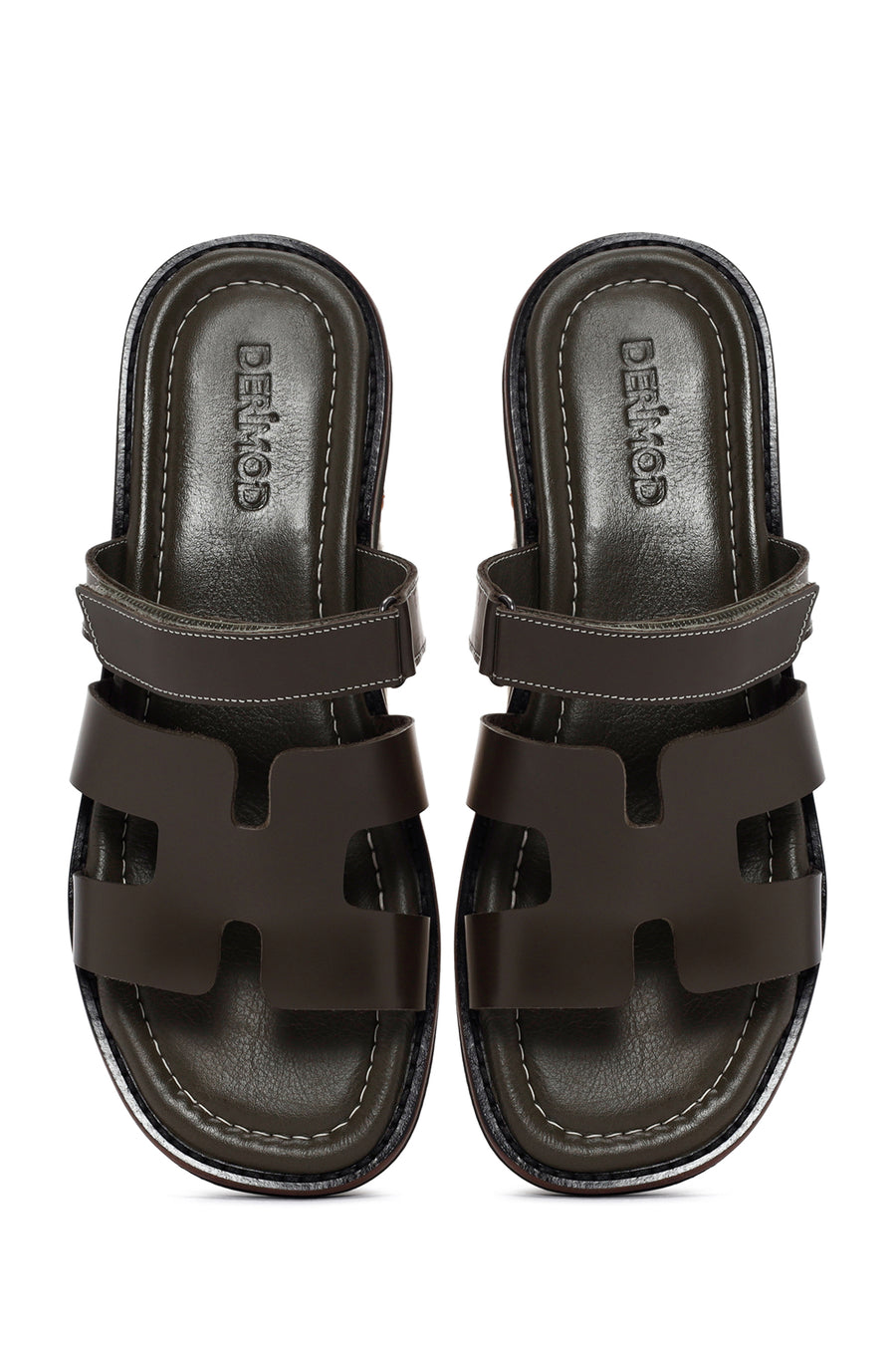 Women's Green Leather Comfort Slippers