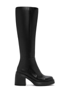 Women's Black Zippered Thick Heel Leather Boots | Derimod