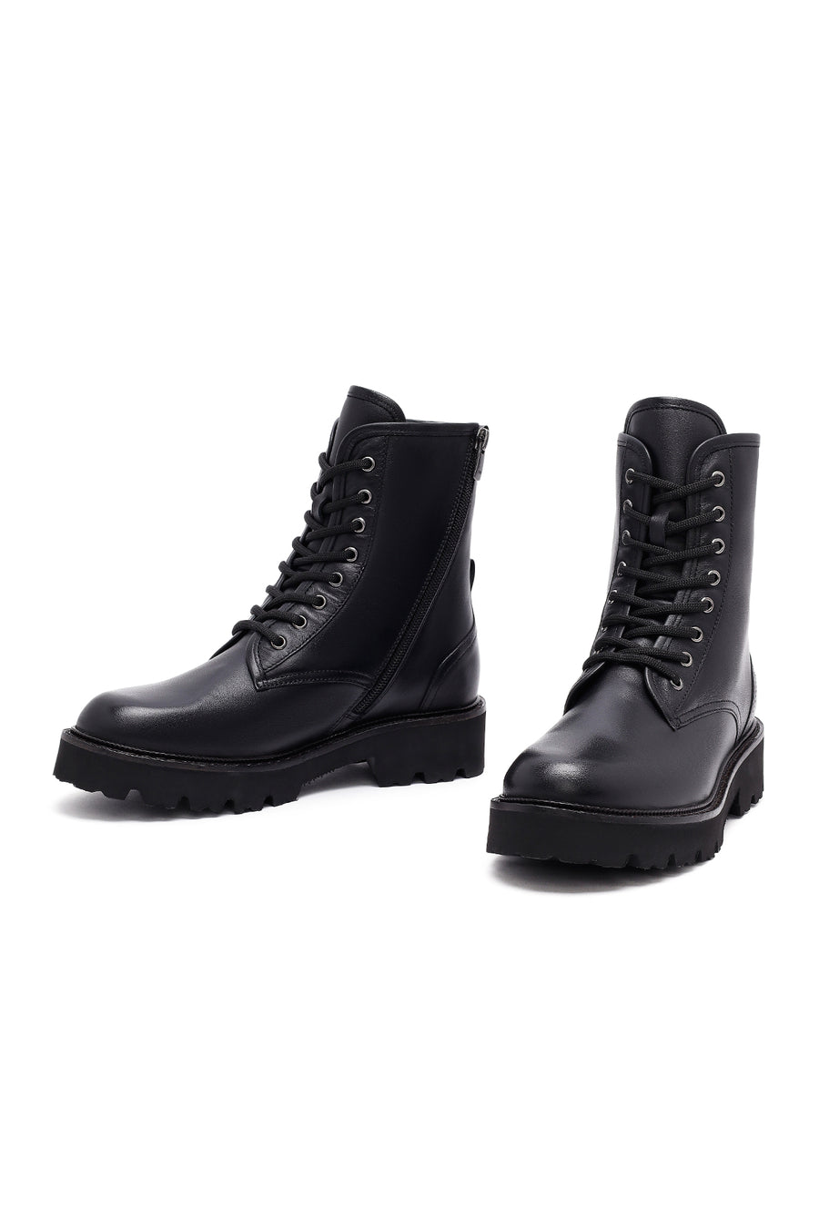 Woman Black Zippered Leather Postal Boots