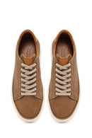 Men's Beige Lace-Up Thick-Soled Nubuck Leather Sneakers | Derimod