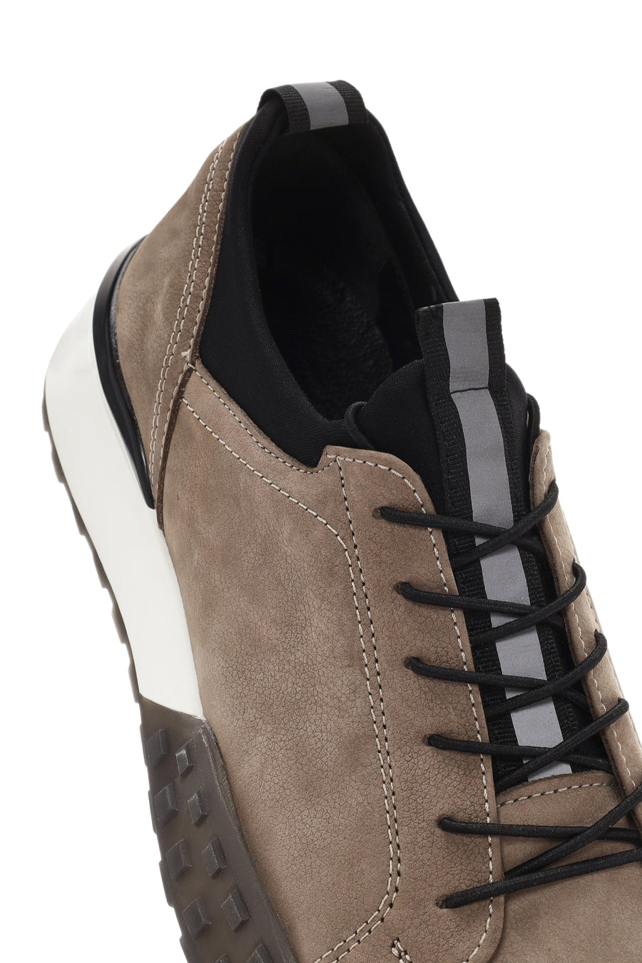 Erkek Bej Kalın Tabanlı Bağcıklı Deri Casual Sneaker
