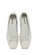 Women's White Leather Ballerinas with Buckle Detail | Derimod