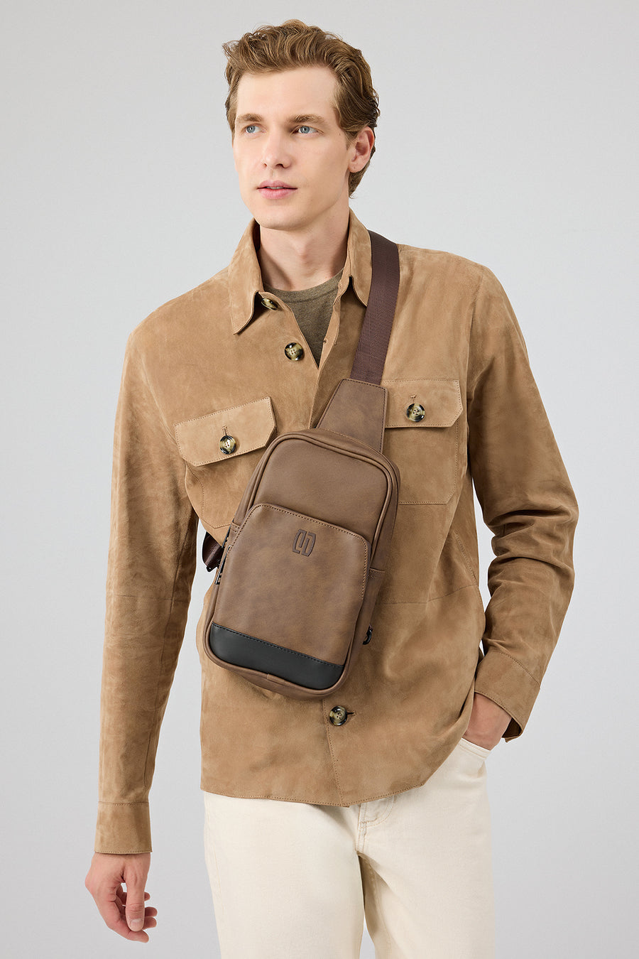 Osimhen Men's Beige Shirt Collar Suede Leather Jacket