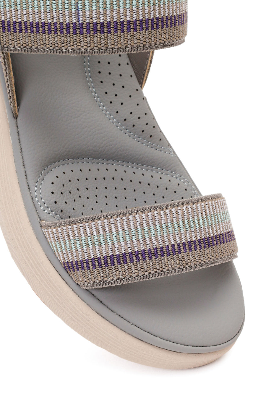 Women's Grey Strapped Thick-Soled Fabric Comfort Sandals