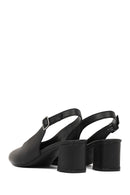 Women's Black Open Back Chunky Heel Leather Shoes | Derimod