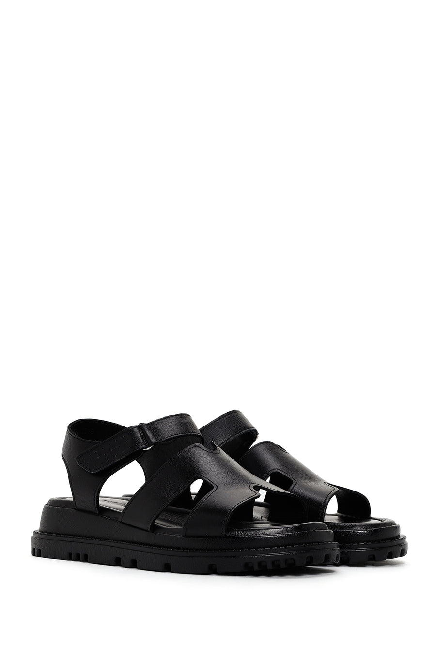 Women's Black Leather Comfort Sandals