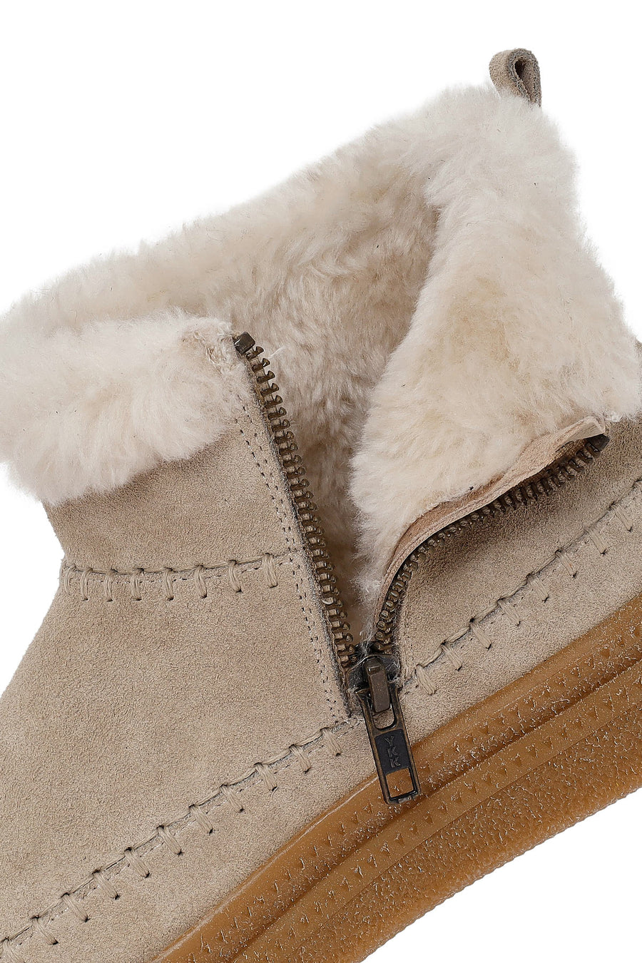 Woman Beige Zip Closure Thick-Soled Suede Teddy Boots