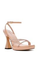 Women's Beige Ankle Strap Stone High Heel Sandals | Derimod