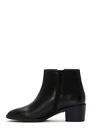 Women's Black Zippered Short Thick Heeled Leather Boots | Derimod