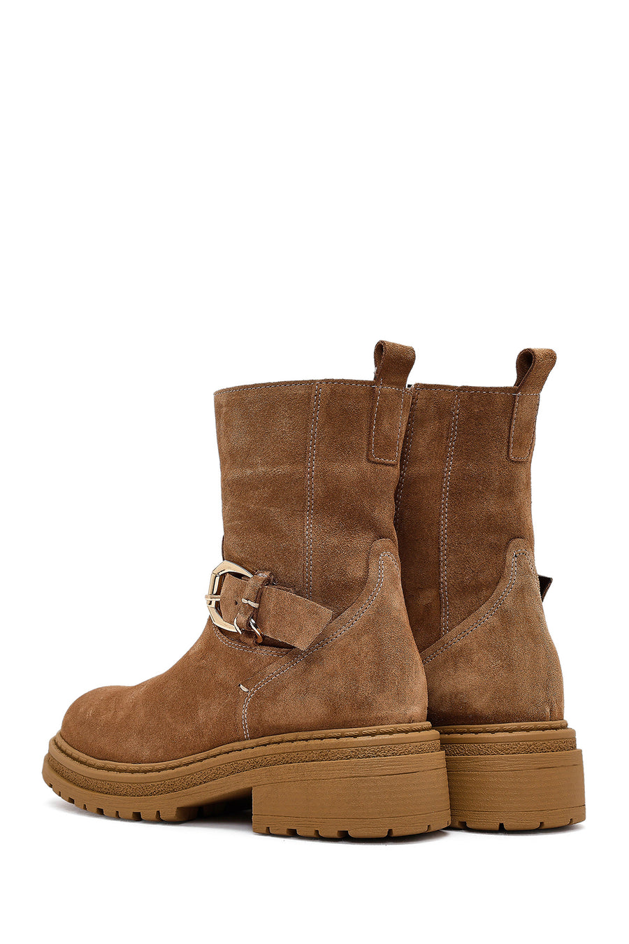 Women's Tan Zippered Thick Sole Suede Leather Boot