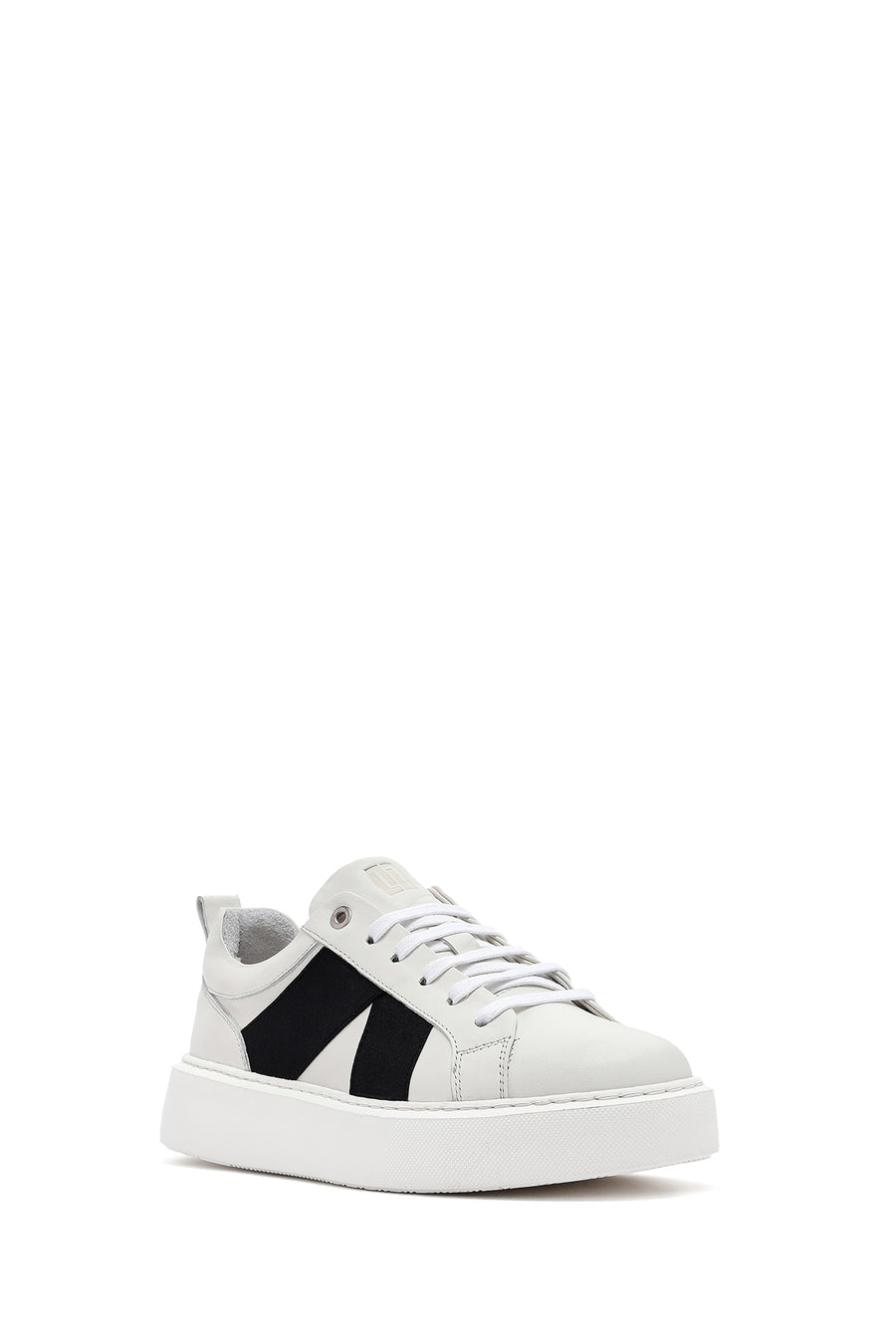 Men's White Lace-up Thick-Sole Leather Sneaker