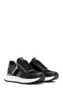 Women's Black Thick-Soled Zippered Leather Sneakers | Derimod