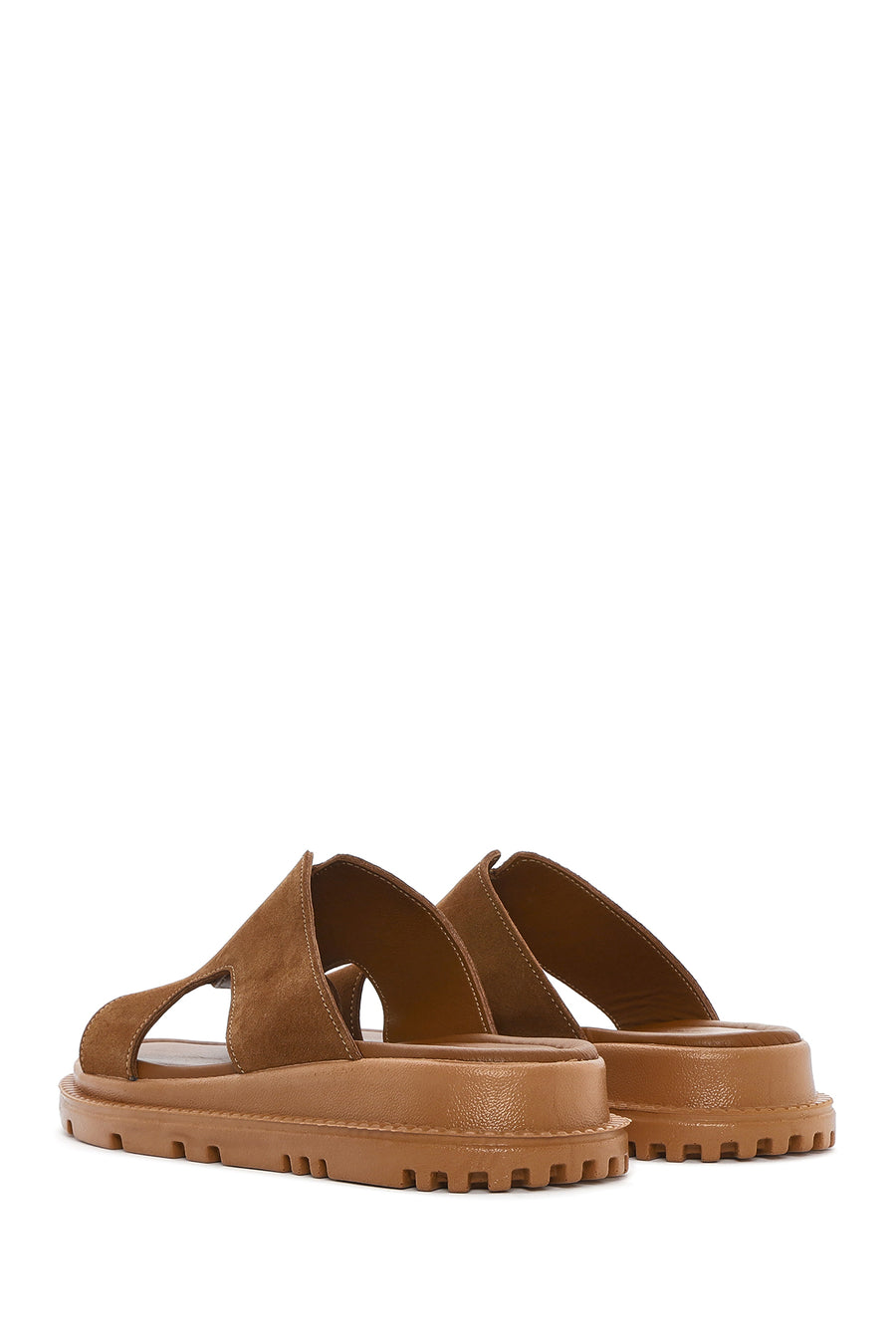 
Women's Tan Thick-Soled Suede Leather Slippers
