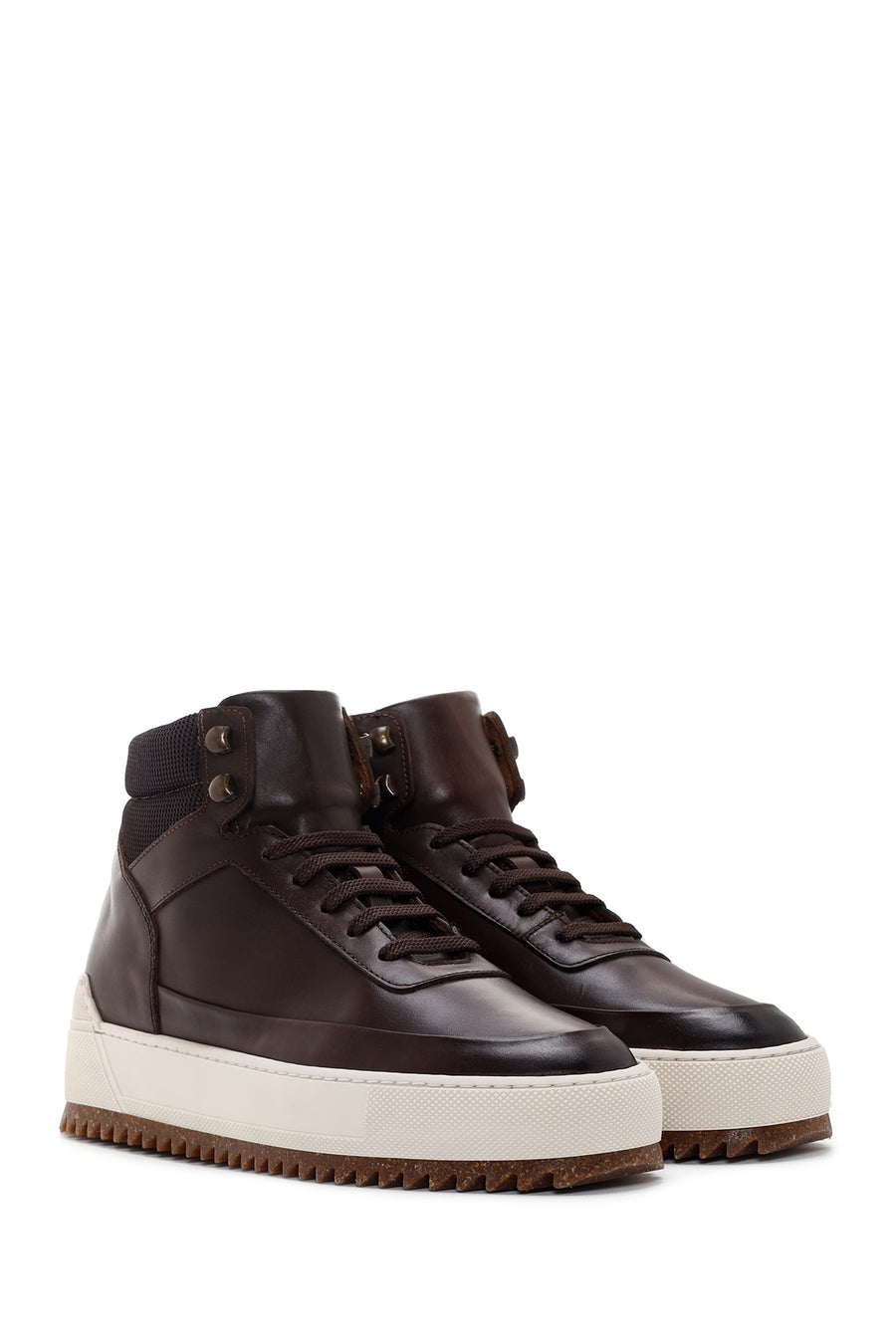 Men's Brown Thick-Sole Leather Sports Boots