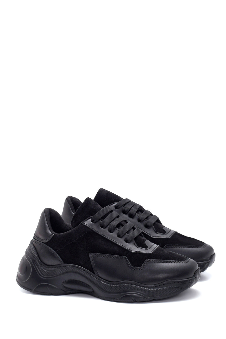 Kadın Siyah Deri Yüksek Taban Sneaker