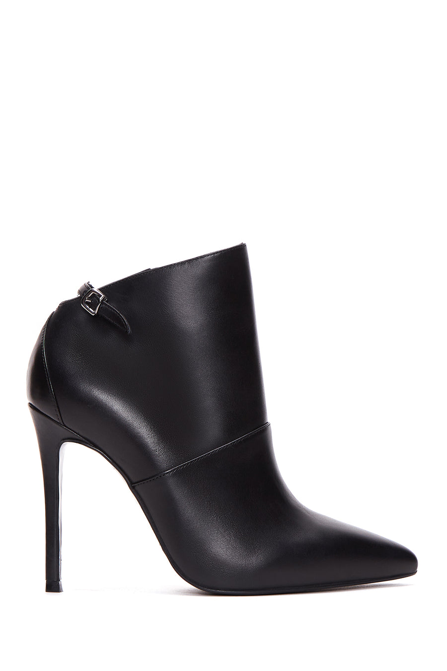 Women's Black Zippered Buckle Detailed Thin Heeled Leather Boots 24WFD100918 | Derimod