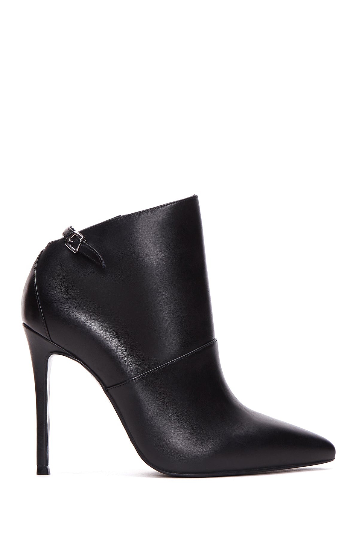 Women's Black Leather Heeled Bootie 23WFD100218 | Derimod