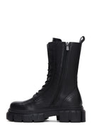 Women's Black Thick Soled Leather Boots | Derimod