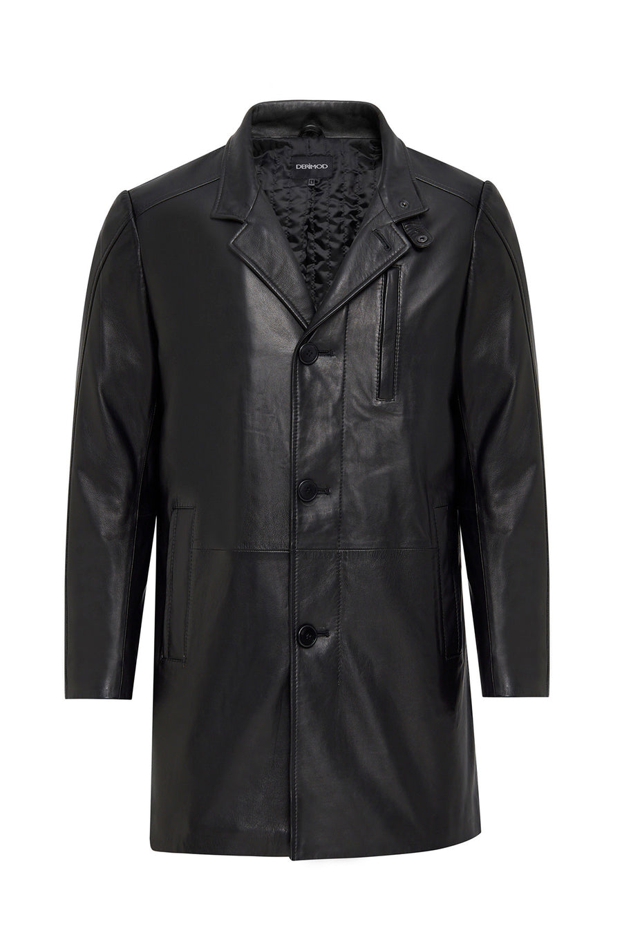 Barella Men's Black Collar Furry Leather Trench Coat