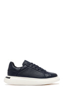 Men's Navy Blue Lace-Up Thick-Soled Leather Sneakers | Derimod