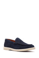 Men's Navy Blue Nubuck Leather Casual Loafer | Derimod