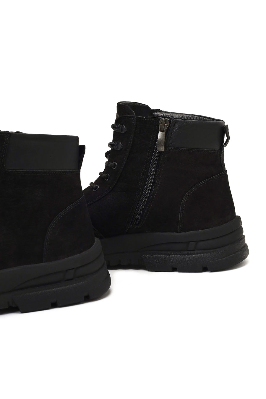 Men's Black Lace-Up Zipper Nubuck Leather Casual Boot