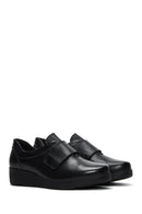 Women's Black Leather Comfort Wedge Heeled Shoes | Derimod