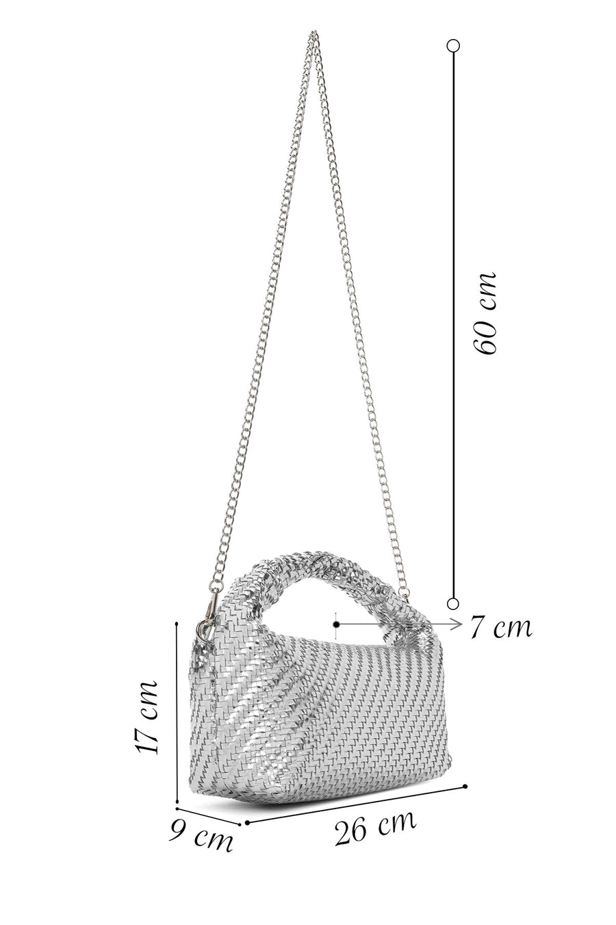 Women's Silver Long Strap Braided Mini Handbag