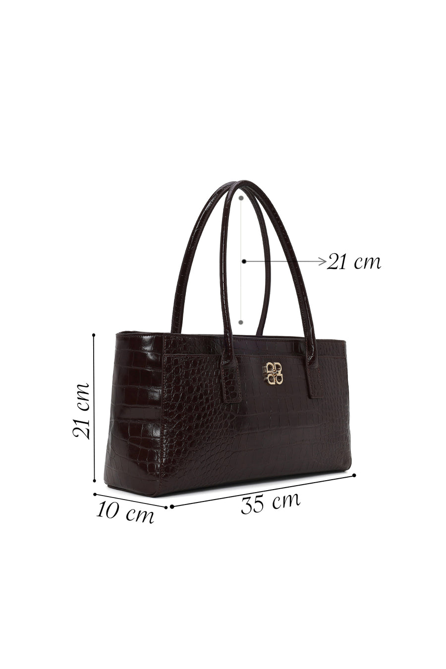 Woman Brown Croc-Embossed Shoulder Bag