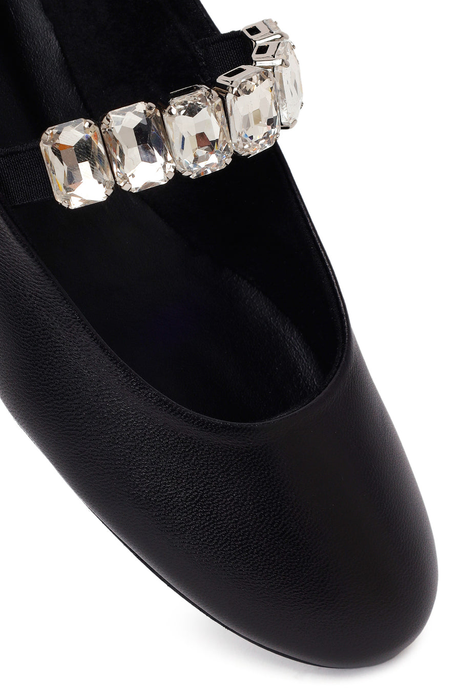 Woman Black Embellished Leather Ballerine Shoes
