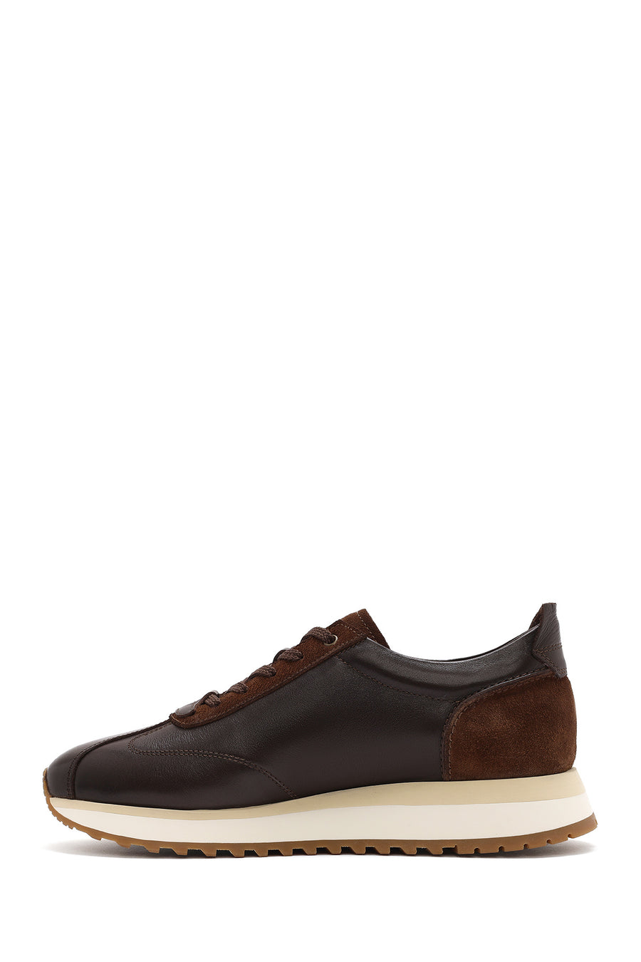 Men's Brown Lace-up Thick-Sole Leather Sneaker