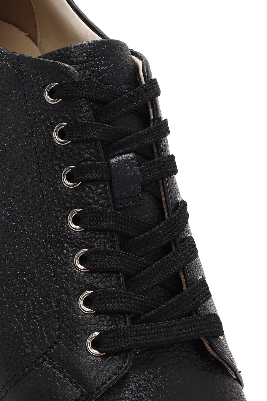 Erkek Siyah Bağcıklı Deri Sneaker