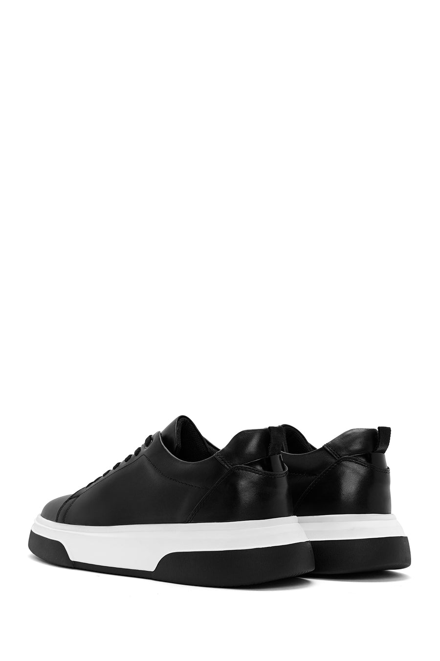 Erkek Siyah Bağcıklı Kalın Tabanlı Deri Sneaker