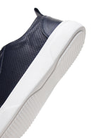 Men's Navy Blue Leather Printed Sneaker | Derimod