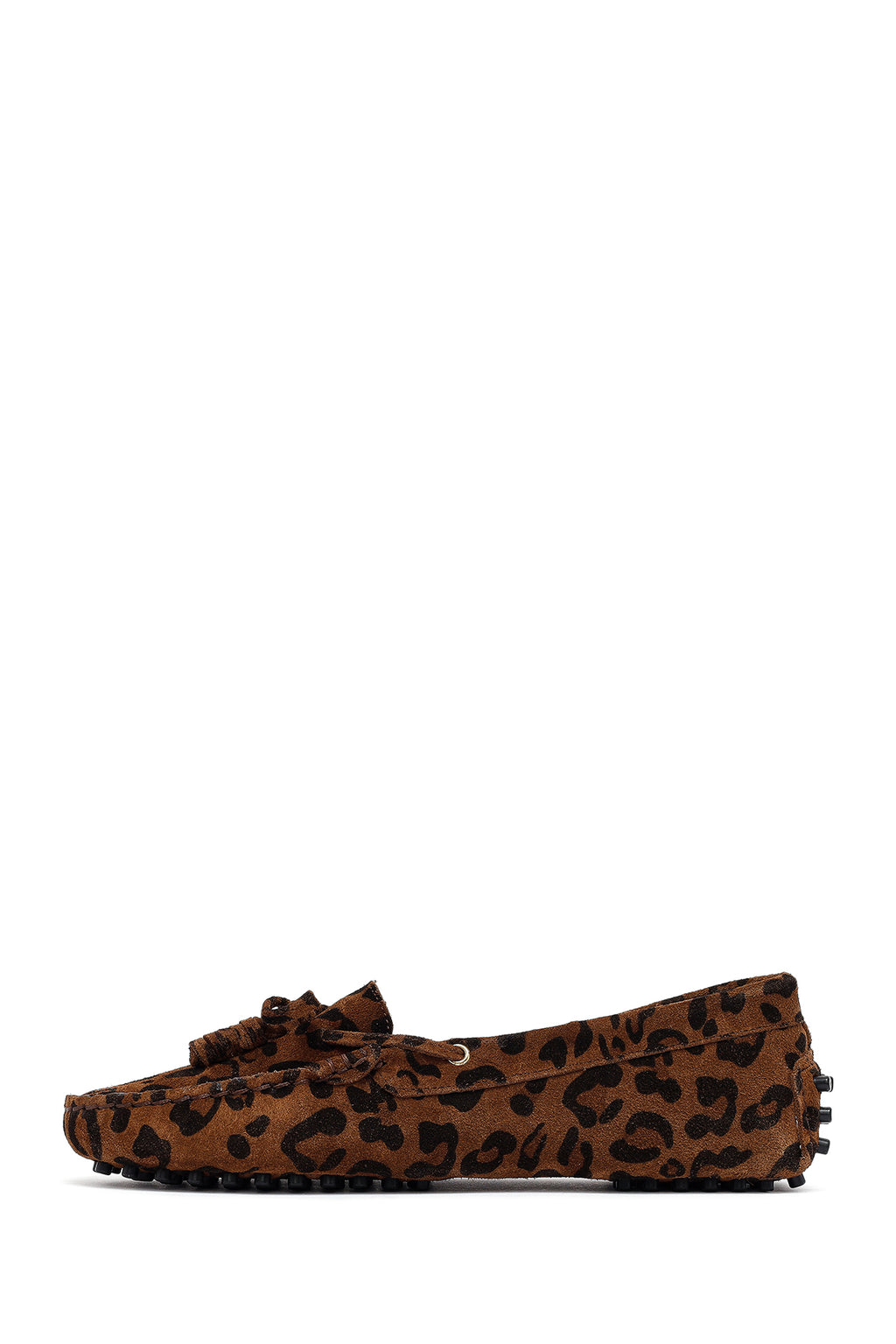 Kadın Leopar Fiyonklu Süet Deri Loafer
