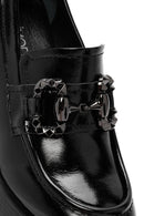 Women's Black High Thick Heel Patent Leather Masculine Loafer | Derimod