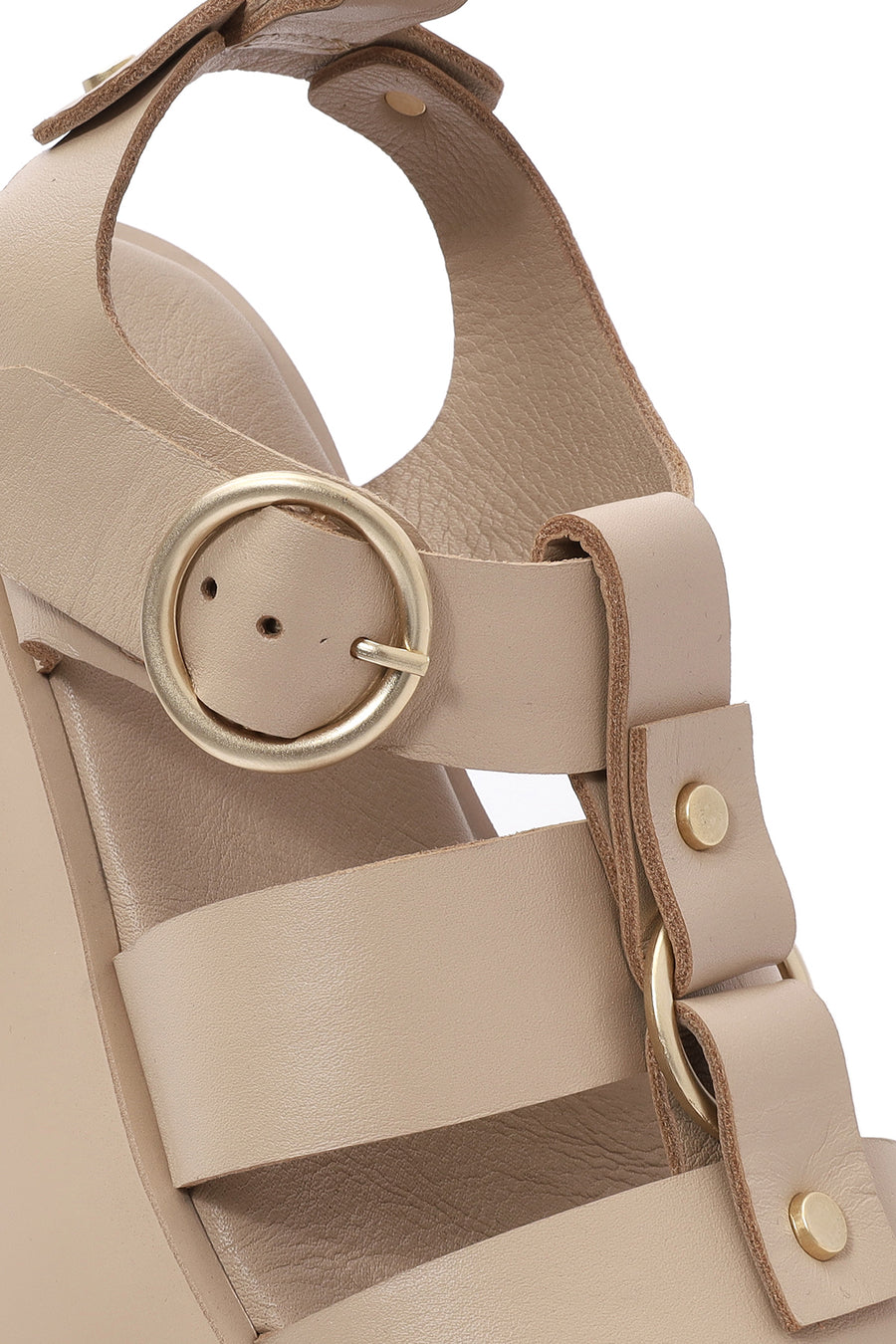 Women's Beige Ankle Strap Thick Soled Leather Sandals