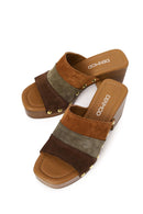 Woman Multicolored Thick-Heeled Suede Slipper | Derimod